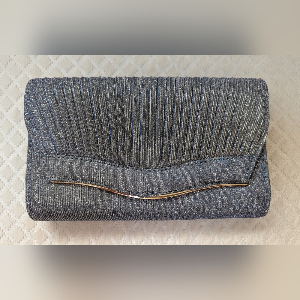 Elegant Blue Glitter Pleated Clutch